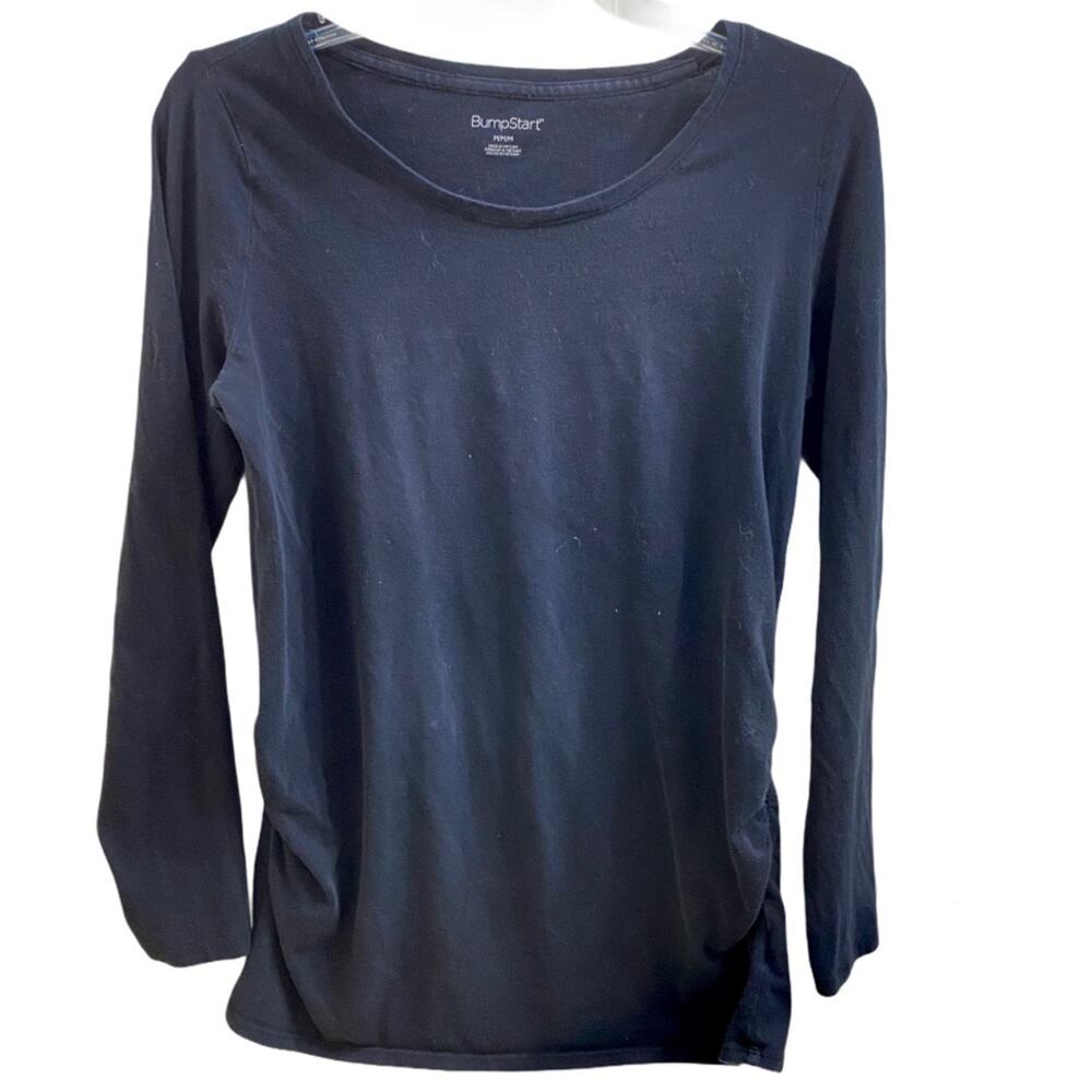 Bumpstart Maternity Long-sleeve Black Cotton Shirt Medium Pregnancy Top Shirred.